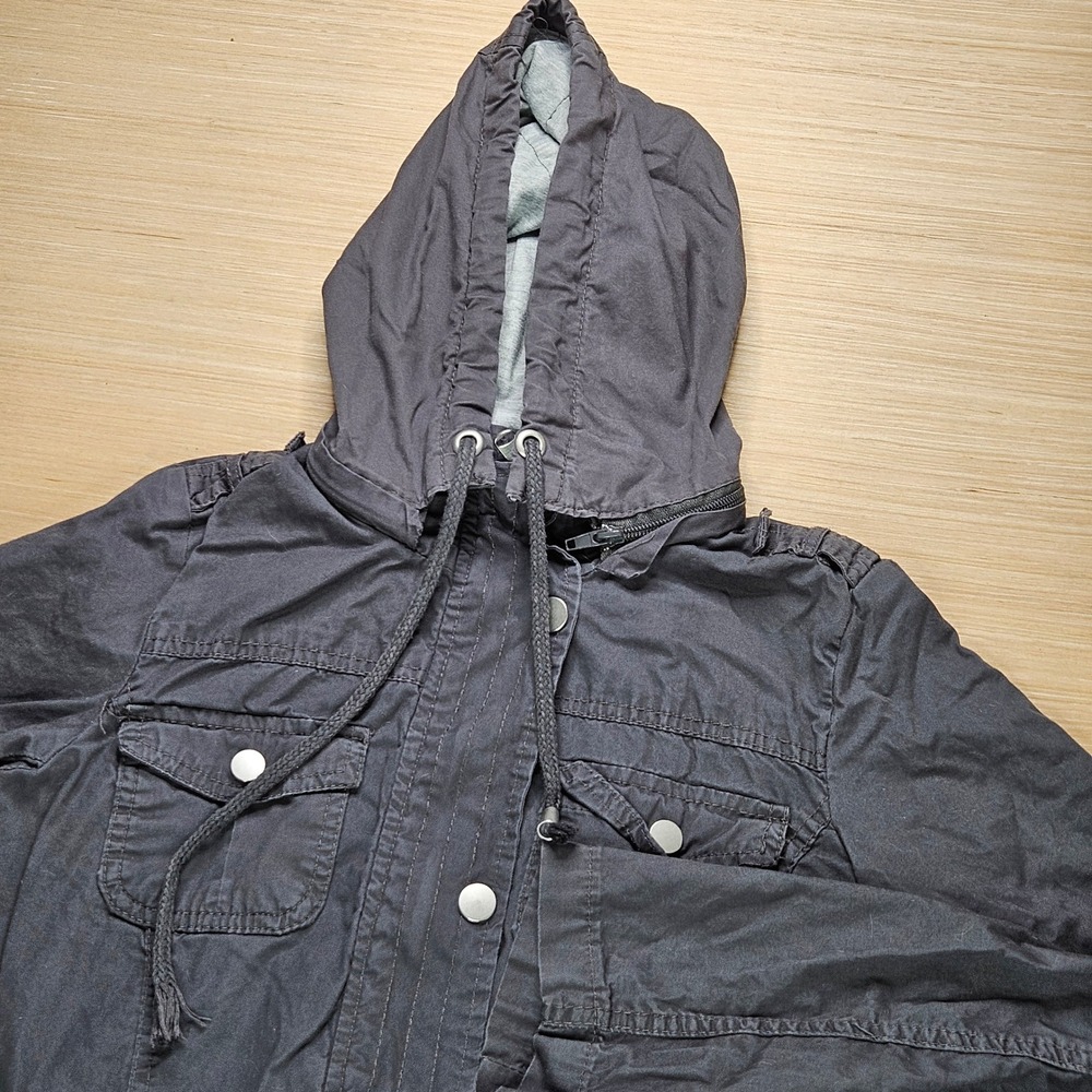 Womens Utility Anorak Jacket Removable Hooded Gray Size M YMI Collection‎